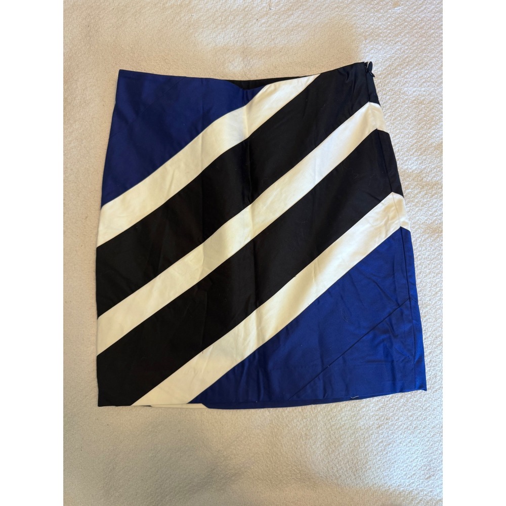 White House Black Market Blue Black White Striped Colorblock Mini Skirt Size 6